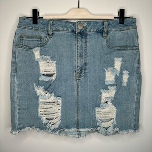 Ripped Denim Mini Skirt